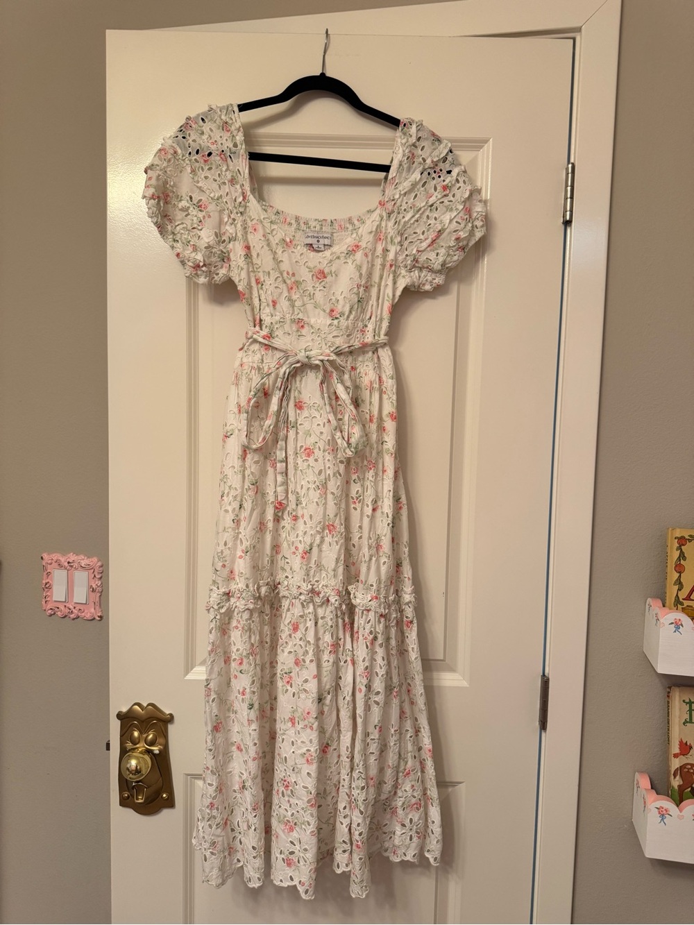 LoveShackFancy for Target Floral White Puff-Sleeve Maxi Dress with Tie Waist